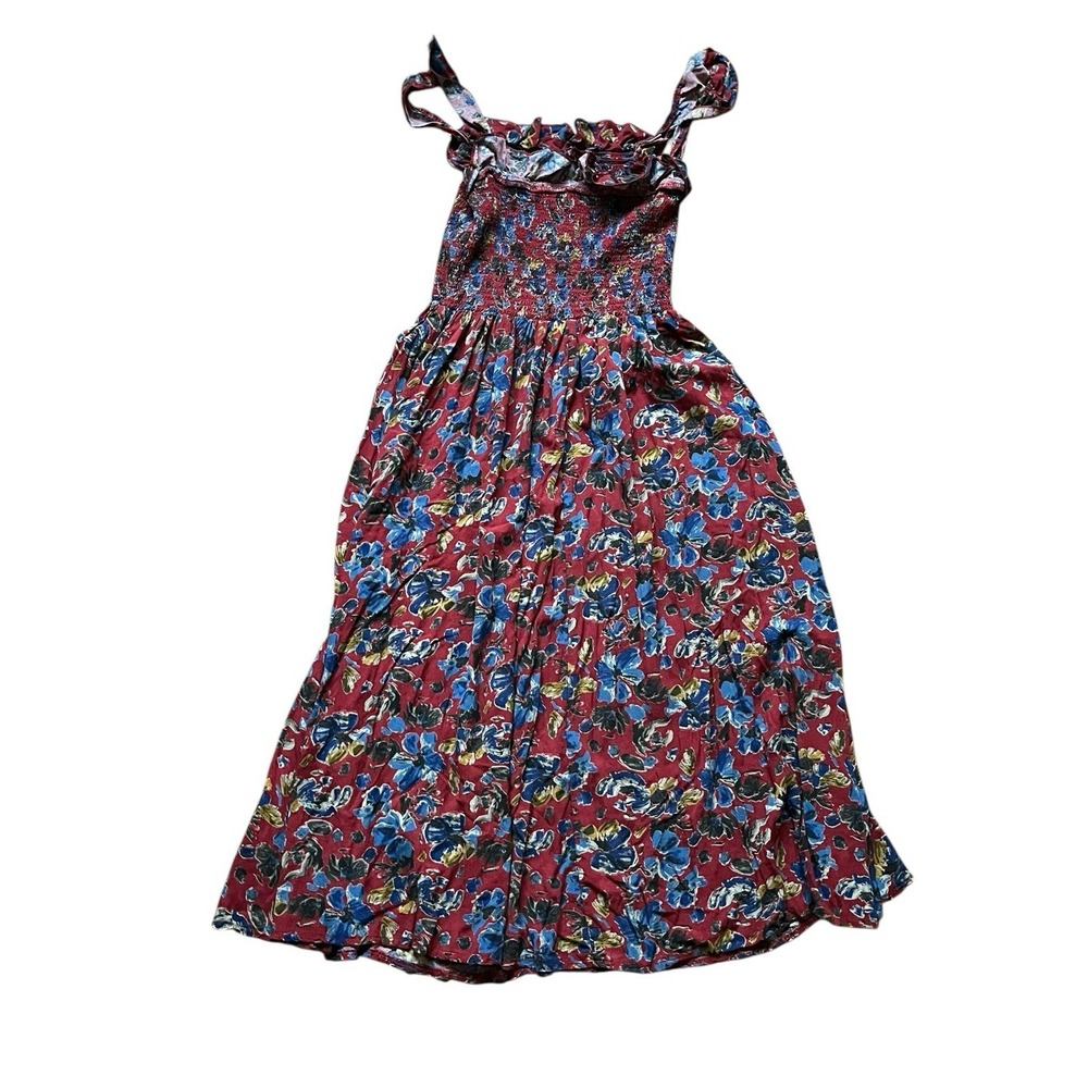 Natural Life‎ Megan Smocked Midi Dress Side Slit Floral Ruffle Boho, Size Medium - Picture 5 of 6